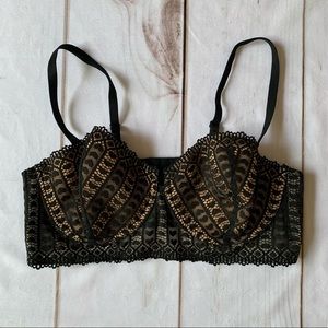 Adore Me Lace Heart Balconette Bra Black Sz 38D